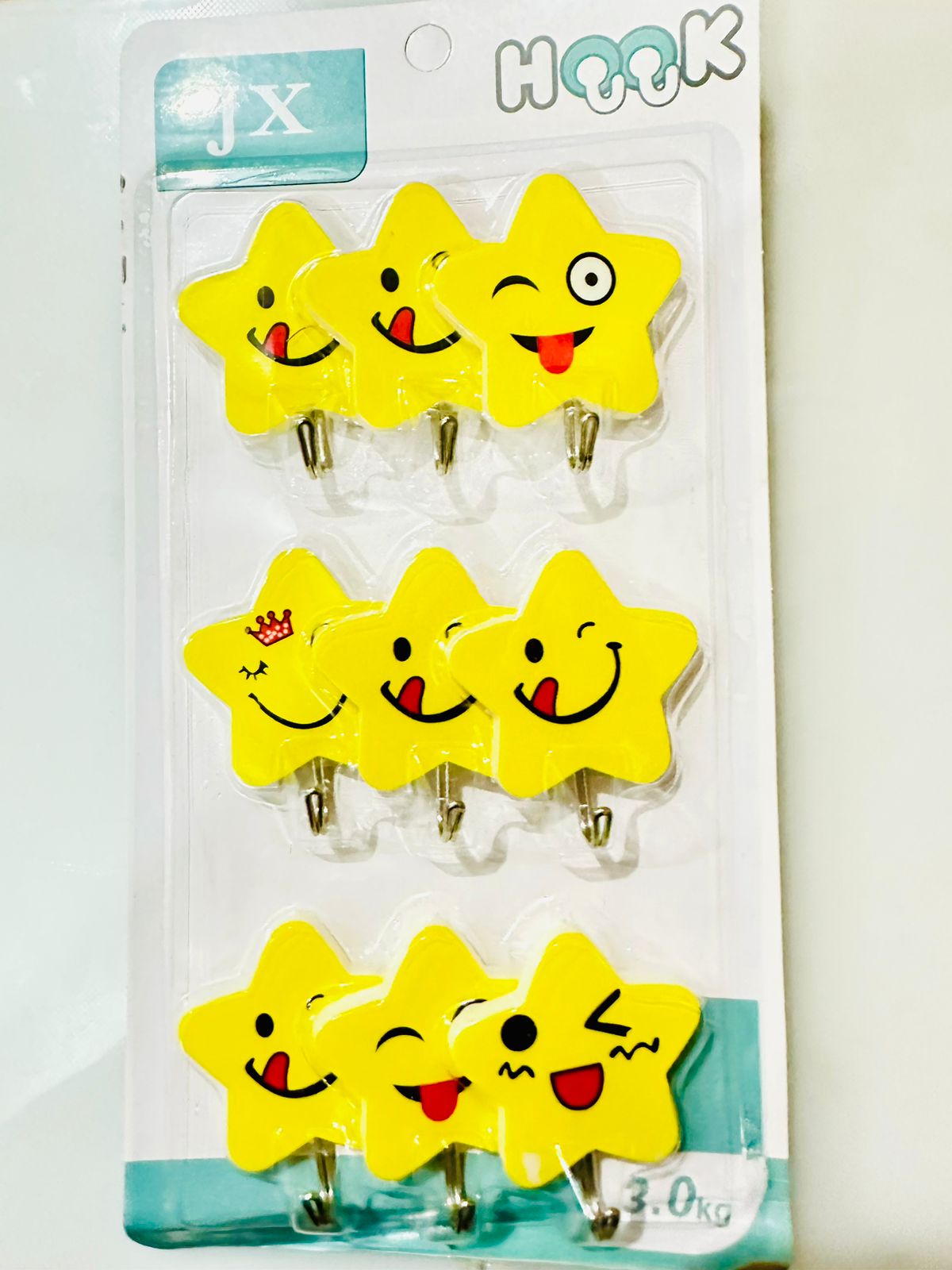 9pcs SELF ADHESIVE- EMOJI WALL HOOK- STAR SHAPE- ValueKartPk