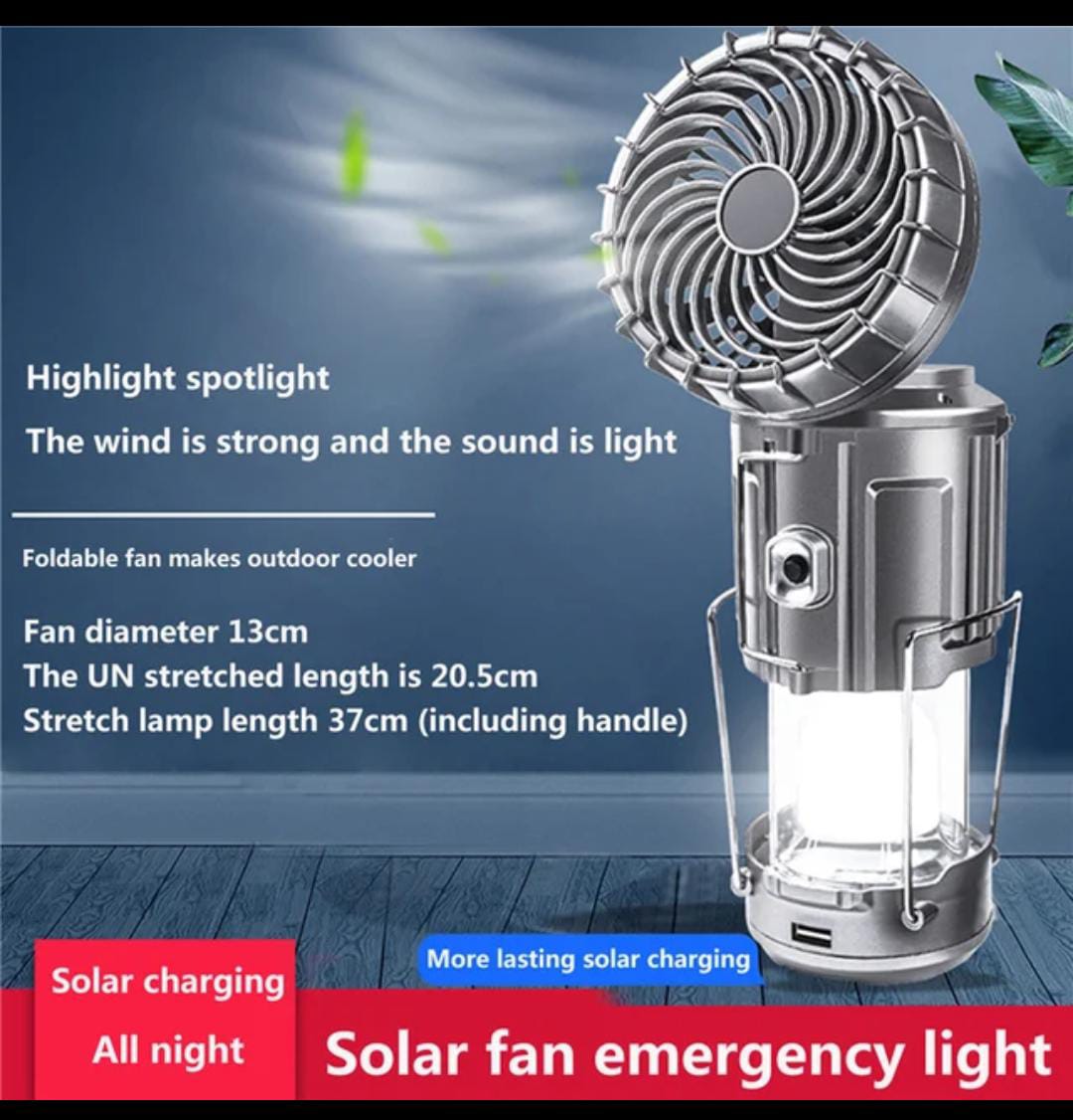 6 in 1 portable outdoor LED camping lantern with fan solar charge rechargeable light energy saving tent lamp flashlight ValueKartPk