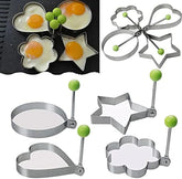 Pack of 4 New Mould Style Fried Egg Pancake Shaper   | Egg Shaper Kitchen Tools Star, Heart, Round, Flower Shaped Stainless Steel ValueKartPk