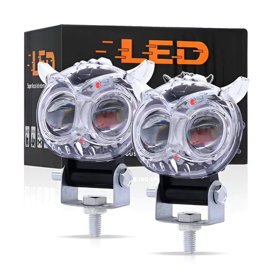 PACK OF 2 Owl Shape Crystal Multi Color Drl Led Fog Light For Bikes. Universal Fitment, Fog Light For Bikes- 8 Working Modes ( PLease Use it ON Battery)- Metal Back Body ValueKartPk