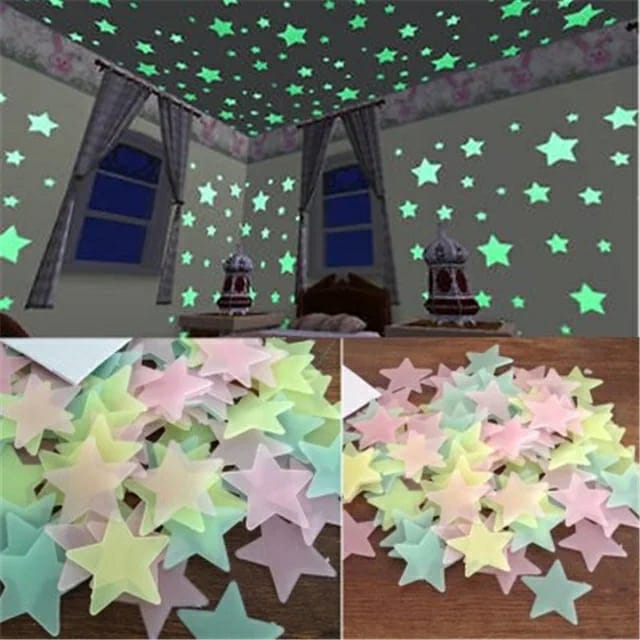 Pack of 100 -  Multicolor 3D Glowing Star Night Dark Room Decor ValueKartPk