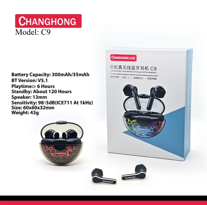 Changhong c9🔥Bluetooth 5.1, HD Sound Quality Wireless Airbuds ValueKartPk