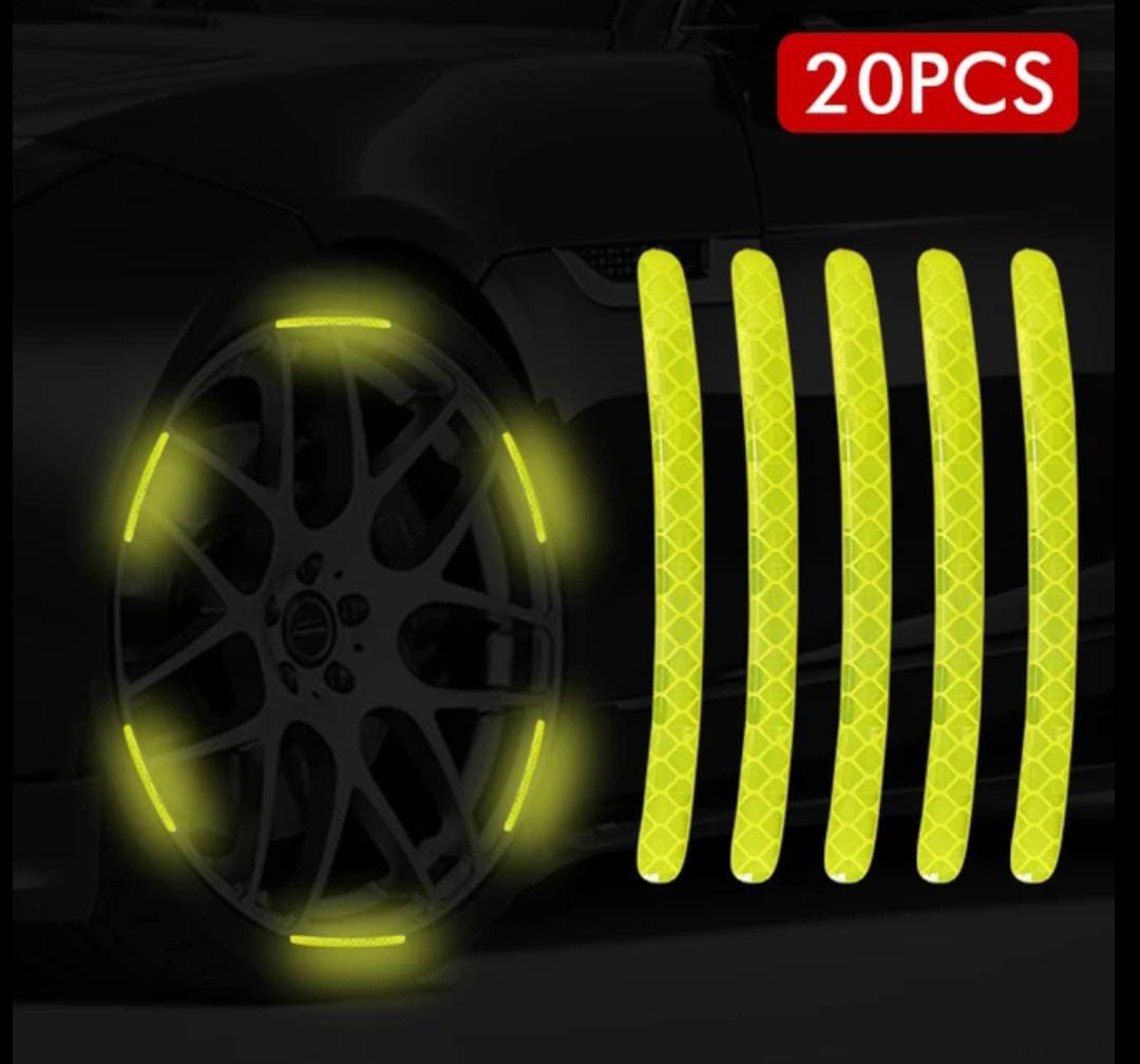 (20pcs) Wheel center reflective stickers Stripe | wheel hub sticker for Car, bicycle, motorcycle | car warning sticker  (Random colors) ValueKartPk