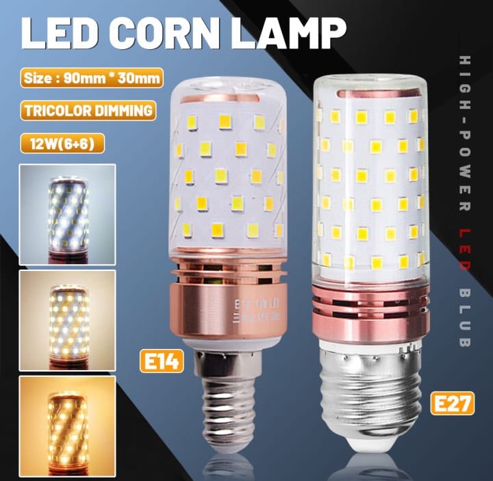 E14 LED Corn Light Lamp Bulb | 3 in 1 light modes Chandelier, Candle LED Light For Home &amp; Decoration - 12W/16W ValueKartPk