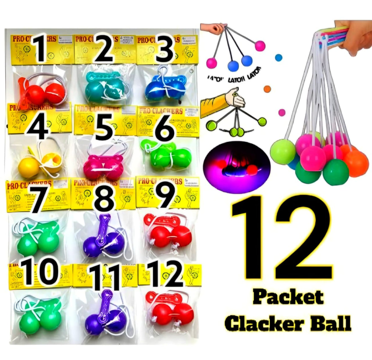 12 packet tak tak clacker ball | china ball | pack of 12 pair ( 24 balls ) for kids and adults (Random Color) ValueKartPk