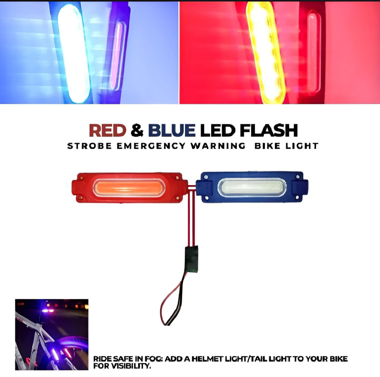 High Quality Red and Blue Flasher Light Waterproof 12V LED Light For Bike and Cars ValueKartPk