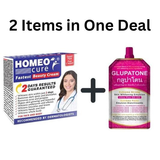 2 in1  Glupatone Extreme Strong Whitening Emulsion Ultra Plus Gs-120 + Homeo Cure Beauty Cream ValueKartPk