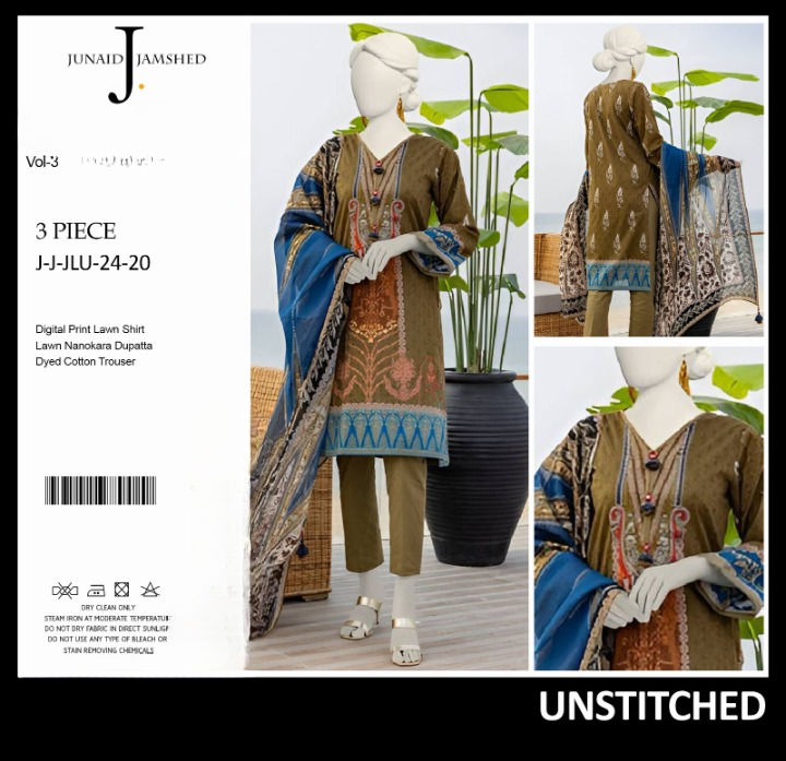 "JUNAID JAMSHED" Printed Lawn | Unstitched Collection 3 Pieces Casual Wear| Summer ValueKartPk