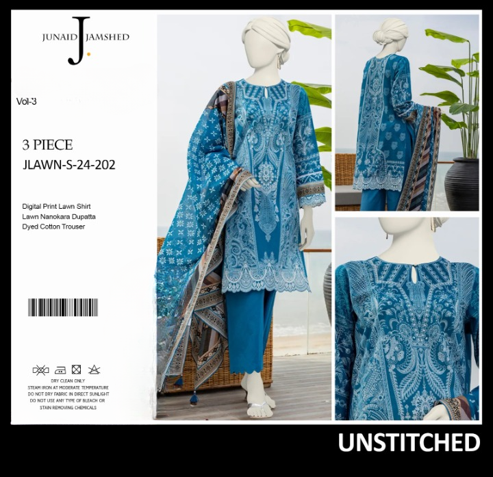 "JUNAID JAMSHED" Printed Lawn | Unstitched Collection 3 Pieces Casual Wear| Summer ValueKartPk