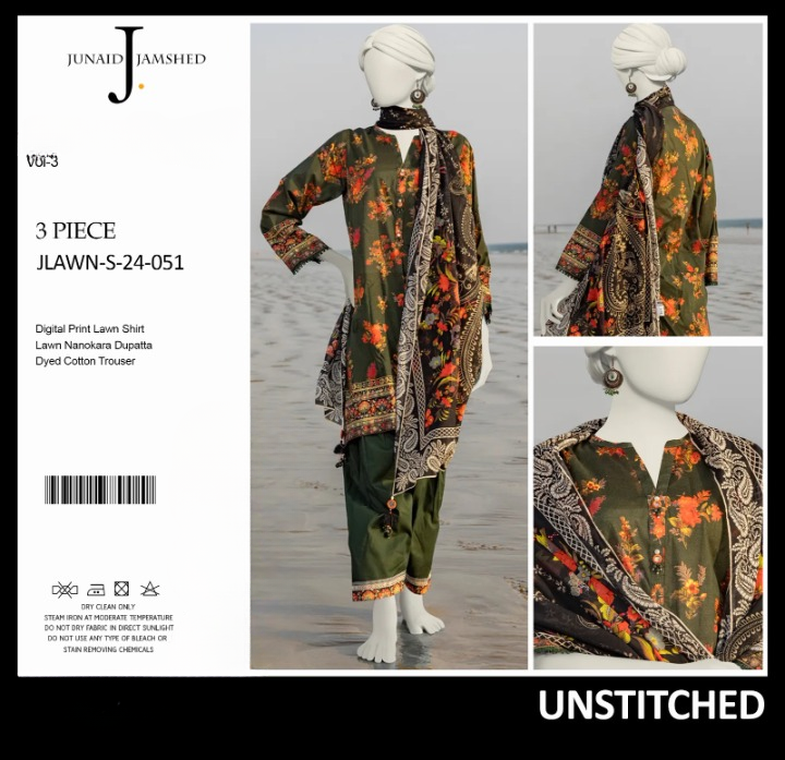 "JUNAID JAMSHED" Printed Lawn | Unstitched Collection 3 Pieces Casual Wear| Summer ValueKartPk