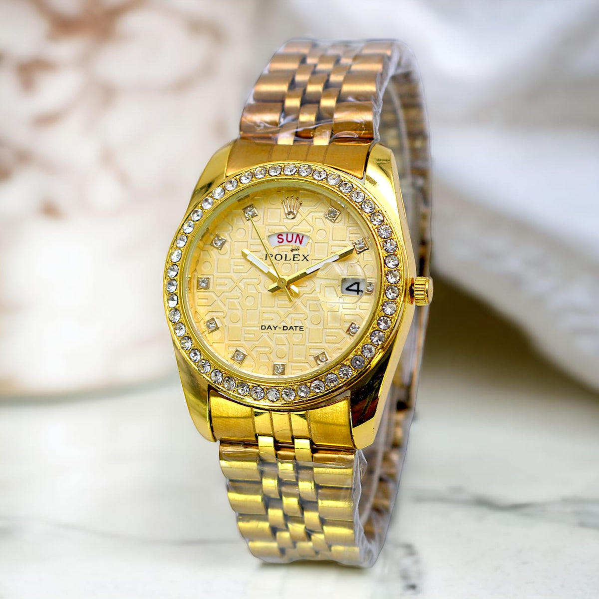 Rolex Luxury Stone With Date &amp; Day CHAIN Ladies Wristwatch ValueKartPk