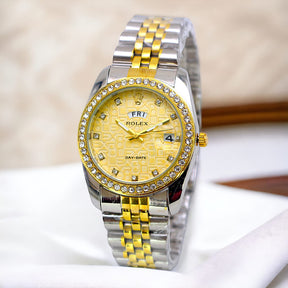 Rolex Luxury Stone With Date &amp; Day CHAIN Ladies Wristwatch ValueKartPk