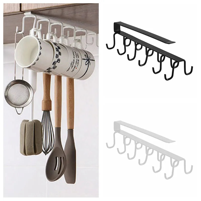 Heavy Duty Iron 12 Hooks Storage Shelf Under the Cabinet, Easy To Install, Mug hanger, Cup hanger ValueKartPk