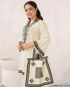 3 Pcs Linen Print Dress &amp; Bag (shirt, trouser and bag) for girls &amp; women ValueKartPk