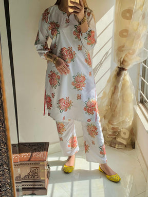 New Gulab 2 Pcs Linen Dress | Rose Print shirt and trouser for girls &amp; Women ValueKartPk