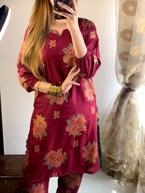 New Gulab 2 Pcs Linen Dress | Rose Print shirt and trouser for girls &amp; Women ValueKartPk