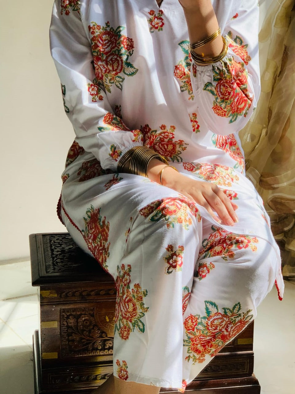 New Gulab 2 Pcs Linen Dress | Rose Print shirt and trouser for girls &amp; Women ValueKartPk