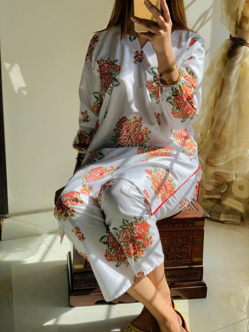 New Gulab 2 Pcs Linen Dress | Rose Print shirt and trouser for girls &amp; Women ValueKartPk