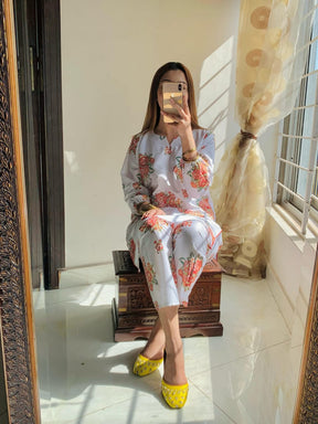 New Gulab 2 Pcs Linen Dress | Rose Print shirt and trouser for girls &amp; Women ValueKartPk