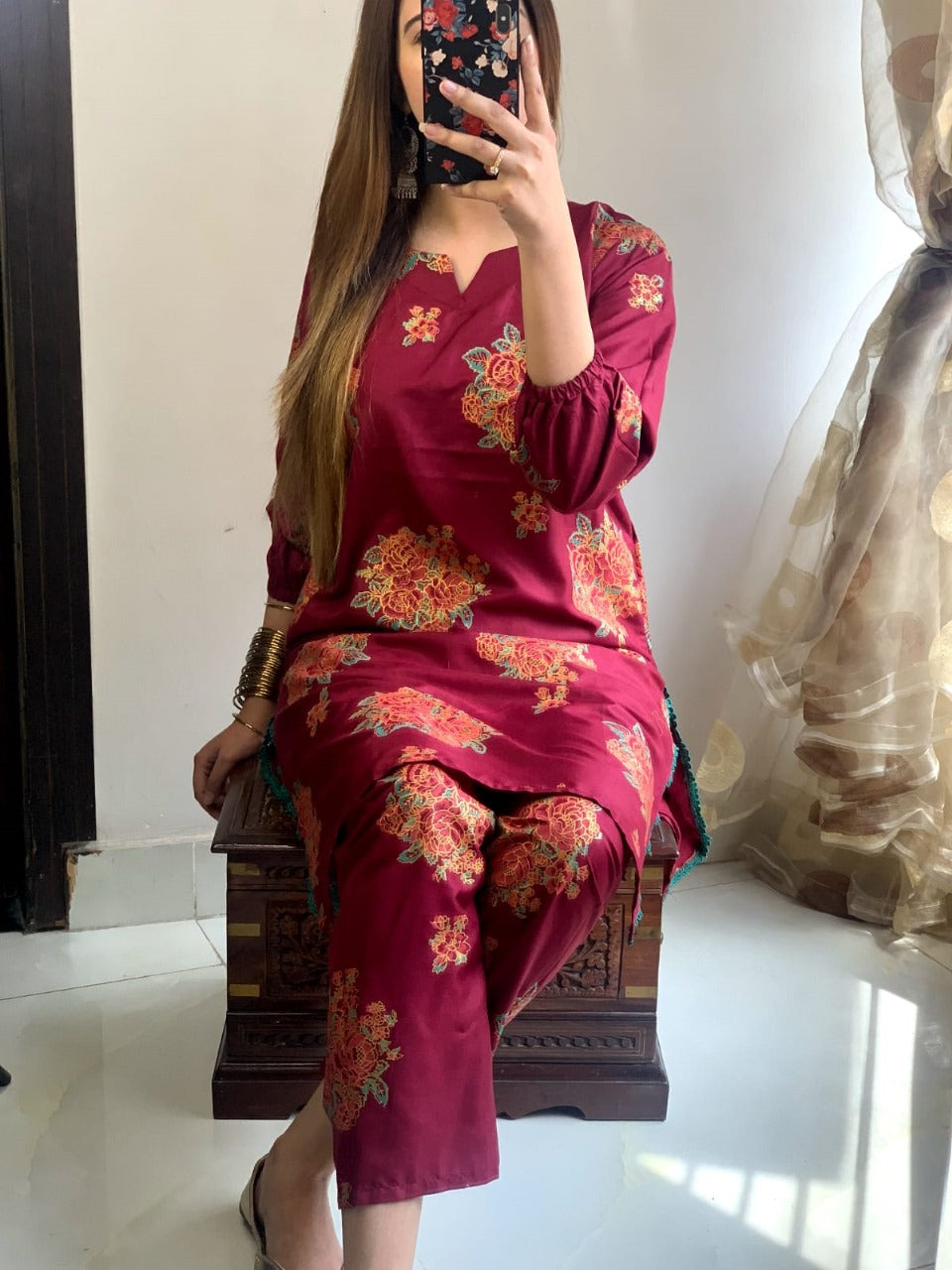 New Gulab 2 Pcs Linen Dress | Rose Print shirt and trouser for girls &amp; Women ValueKartPk