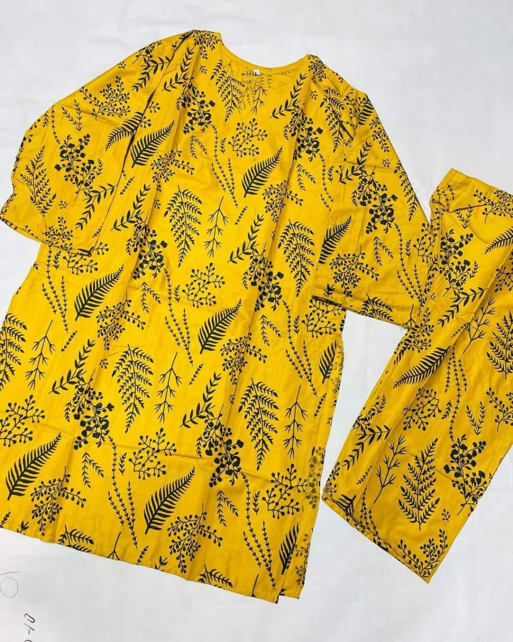 (yellow) 2 Pcs Women’s Stitched Petal print  Linen  casual wear for Women ValueKartPk