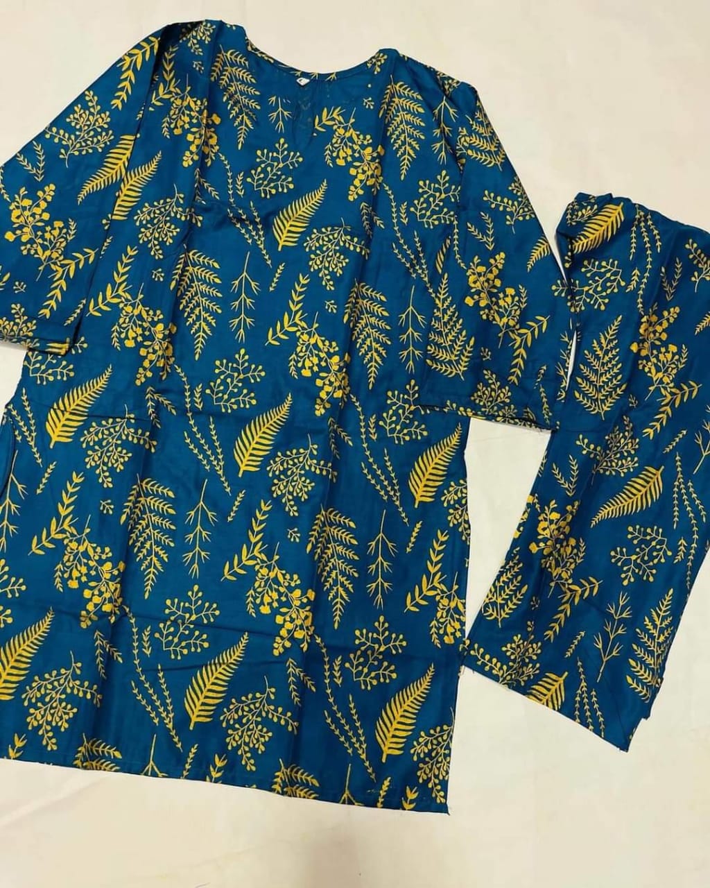 (Blue) 2 Pcs Women’s Stitched Petal print  Linen  casual wear for Women ValueKartPk