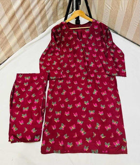 Butterfly print 2pc Linen Dress ValueKartPk