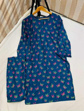 Butterfly print 2pc Linen Dress ValueKartPk