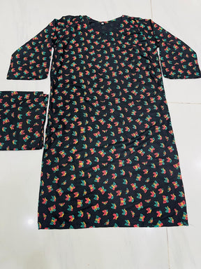 Butterfly print 2pc Linen Dress ValueKartPk