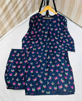 Butterfly print 2pc Linen Dress ValueKartPk