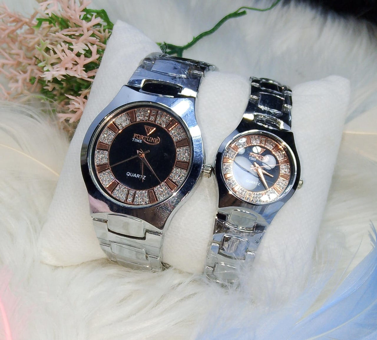 (without box ) Luxury Stainless FORTUNE TIME COUPLE WATCHES ValueKartPk