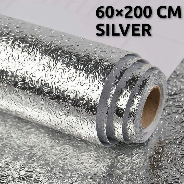 60×200cm (2meter) - Silver Foil Kitchen Oil Proof Waterproof Sticker Aluminum Foil Sheet Kitchen Stove Cabinet Stickers Self Adhesive Wallpapers ValueKartPk