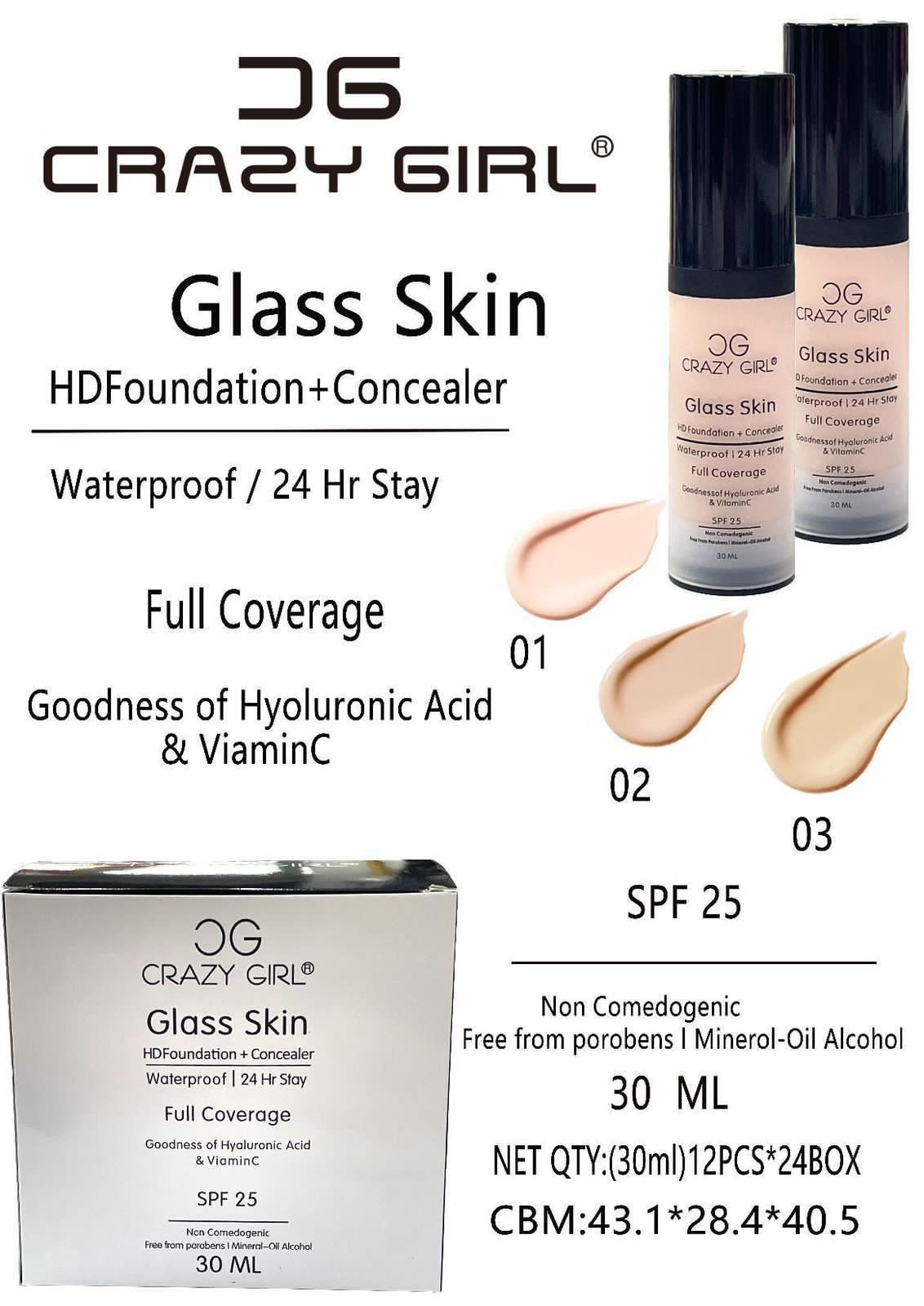 24 Hours Crazy Girl Glass Skin Foundation + Concealer ValueKartPk