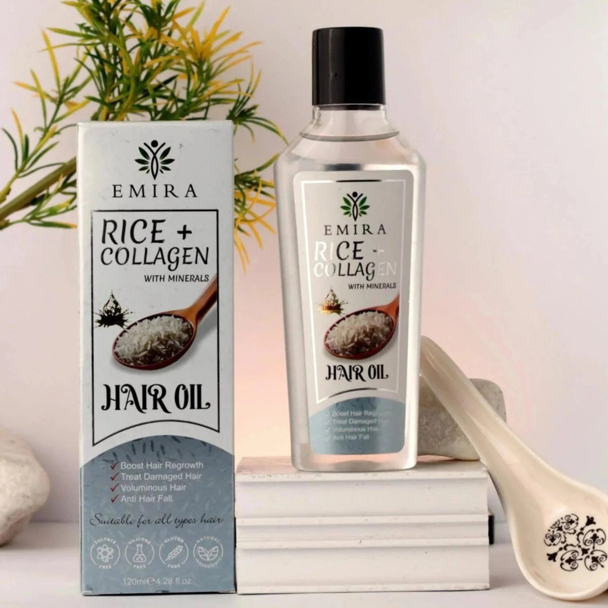 EMIRA Rice + Collagen with Minerals Hair Oil Strengthen, Nourish, and Revitalize for Healthy, Shiny Hair - 120ml ValueKartPk