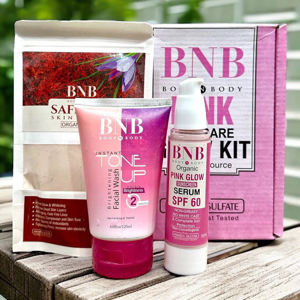 BNB Pink Glow Kit ( Toneup Facewash + Saffron Mask + Pink Glow Sunscreen) ValueKartPk