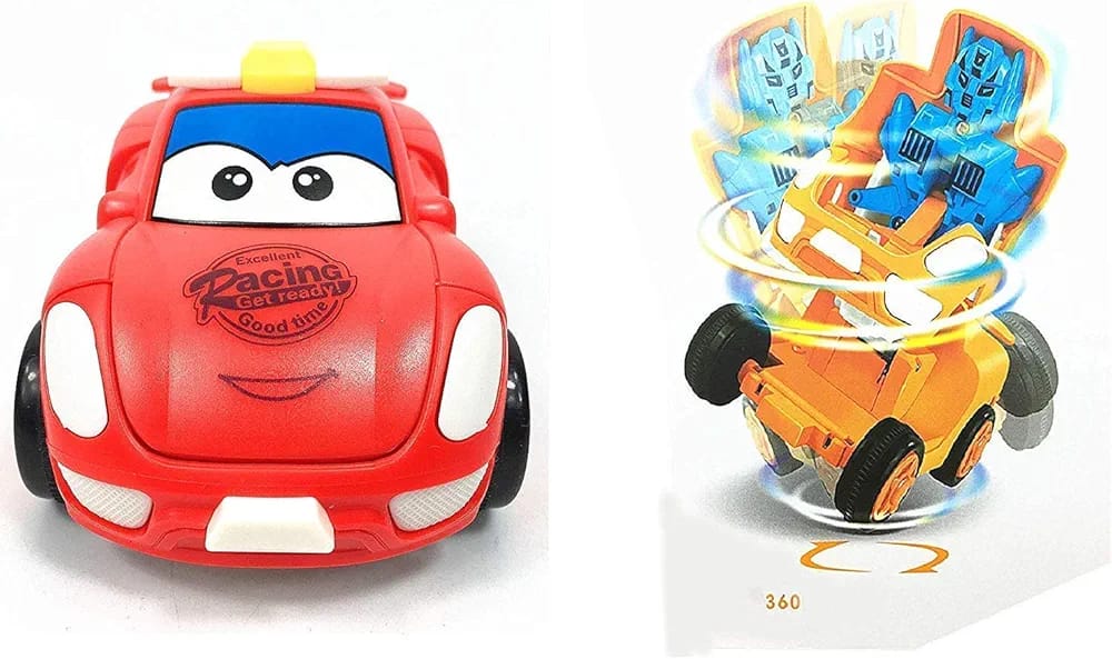 Cartoon Mini Racing Transforming Car To Robot And Robot To Car Toy For Kids | Bright Color, Friction Powered Push And Go Toys For Boys And Girls | Sturdy And Durable Pull Back Cars (Random Colors) ValueKartPk