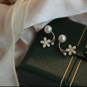 Korean zircon flower pearl front back earrings  for girls ValueKartPk