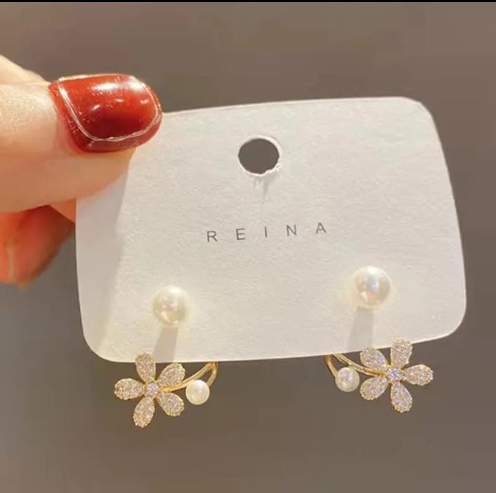 Korean zircon flower pearl front back earrings  for girls ValueKartPk