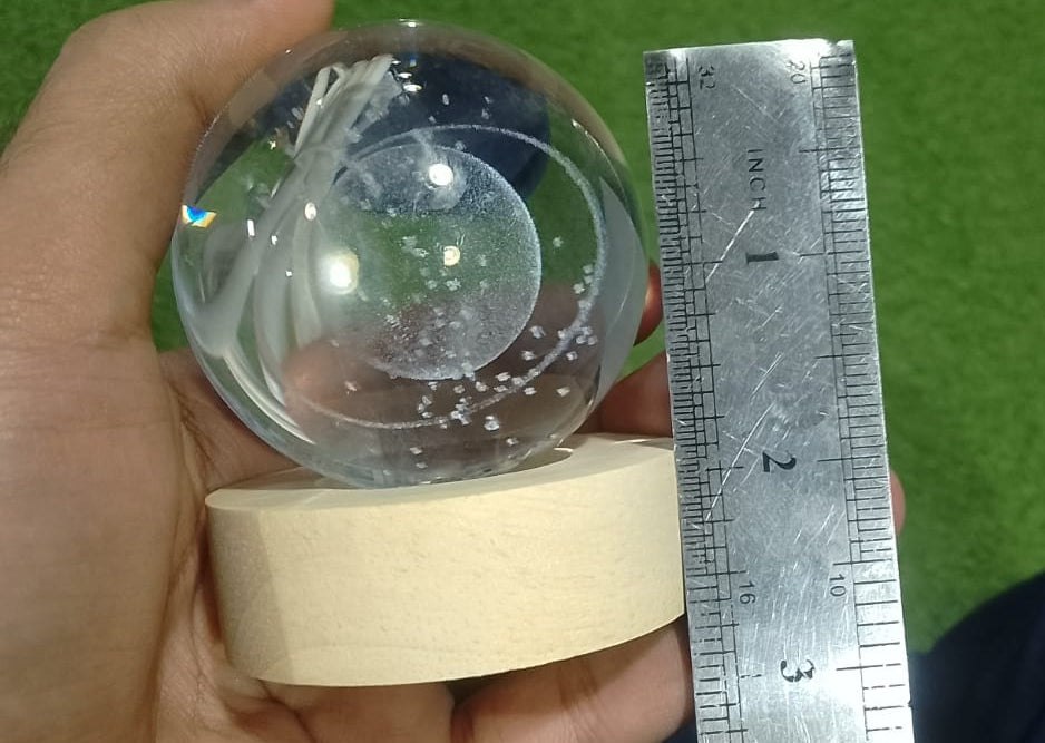 3d Galaxy Solar System Crystal Ball Night Light With Wooden Base ValueKartPk