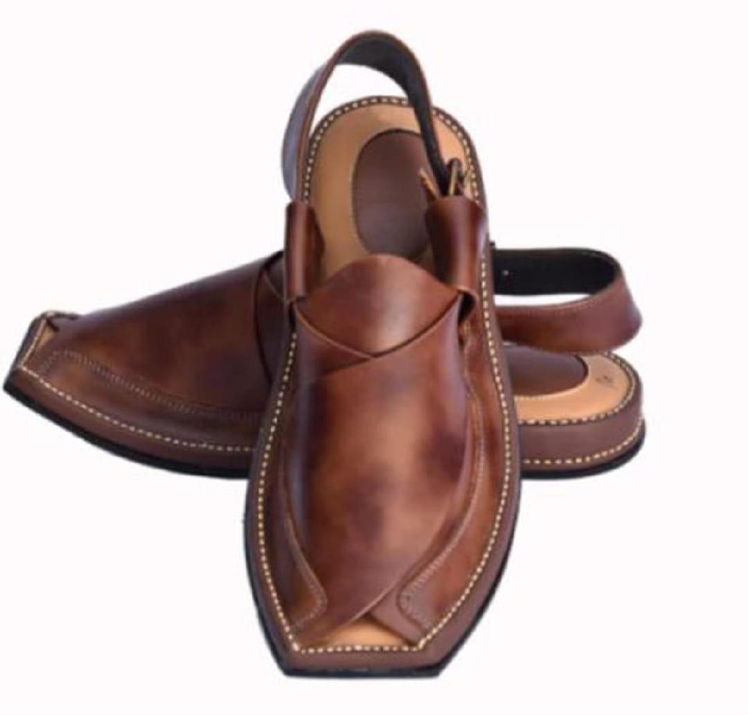 (Brown) Double Sole Double Shade Men Handmade Shoes Unique Design Peshawari Leather Chappal ValueKartPk