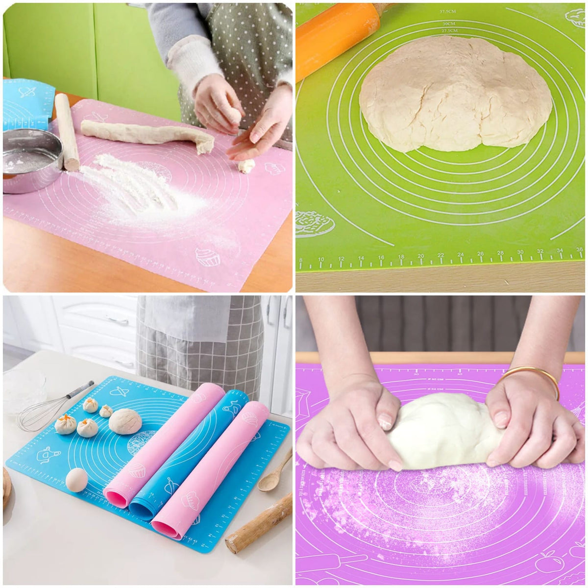 Silicone Baking Roti Mat With Measurements Heat Resistant | Non Stick Flour Rolling Mat | Baking Kneading Dough Pad (Random Color) ValueKartPk