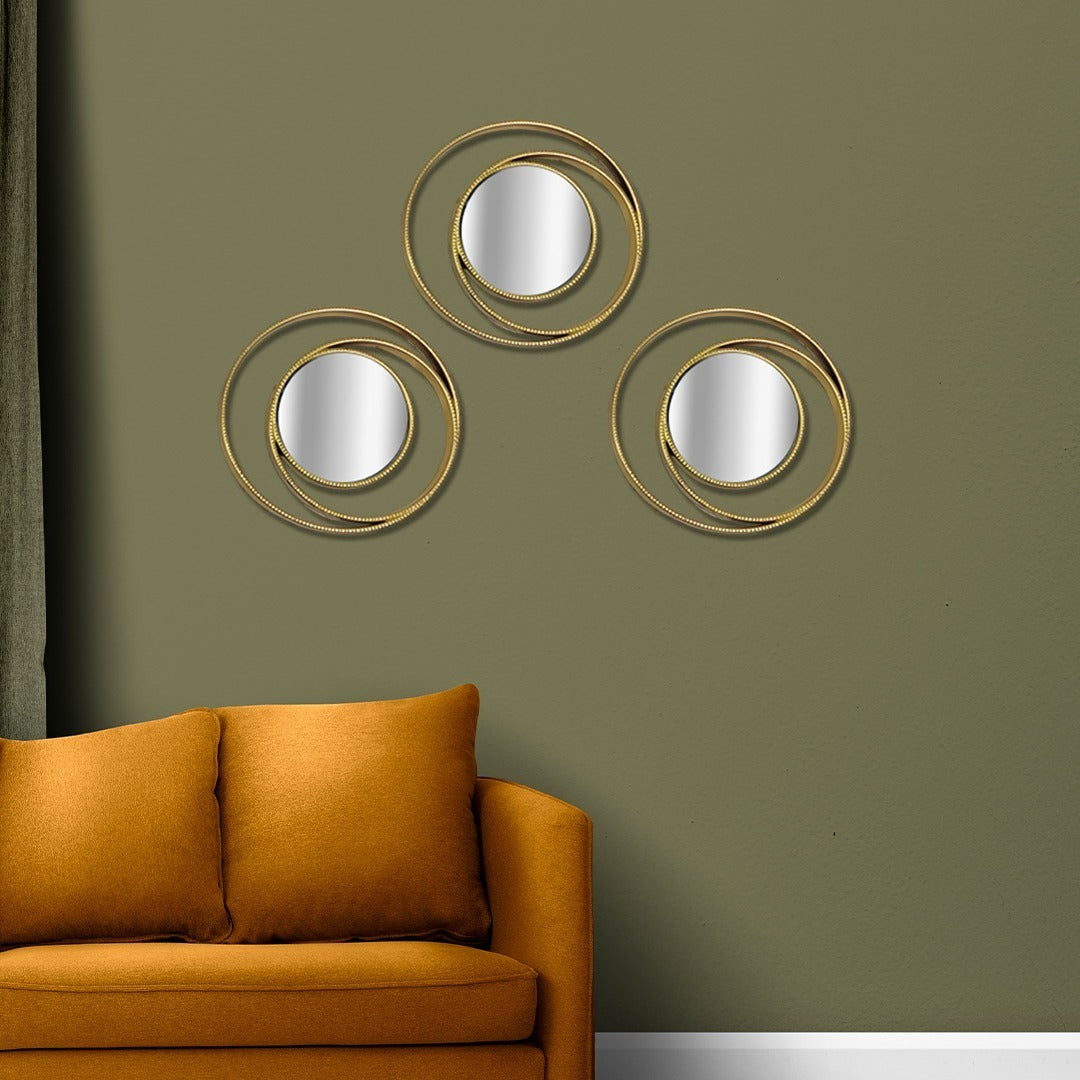 (golden) Trio Mirrors for Decoration /Art Frame Design Mirror Wall Bedroom Vanity Nordic ValueKartPk