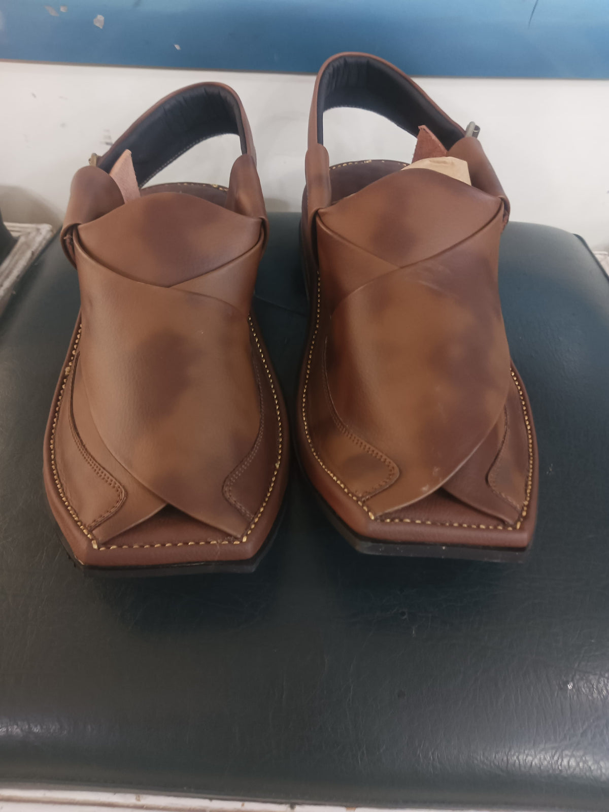 (Brown) Double Sole Double Shade Men Handmade Shoes Unique Design Peshawari Leather Chappal ValueKartPk