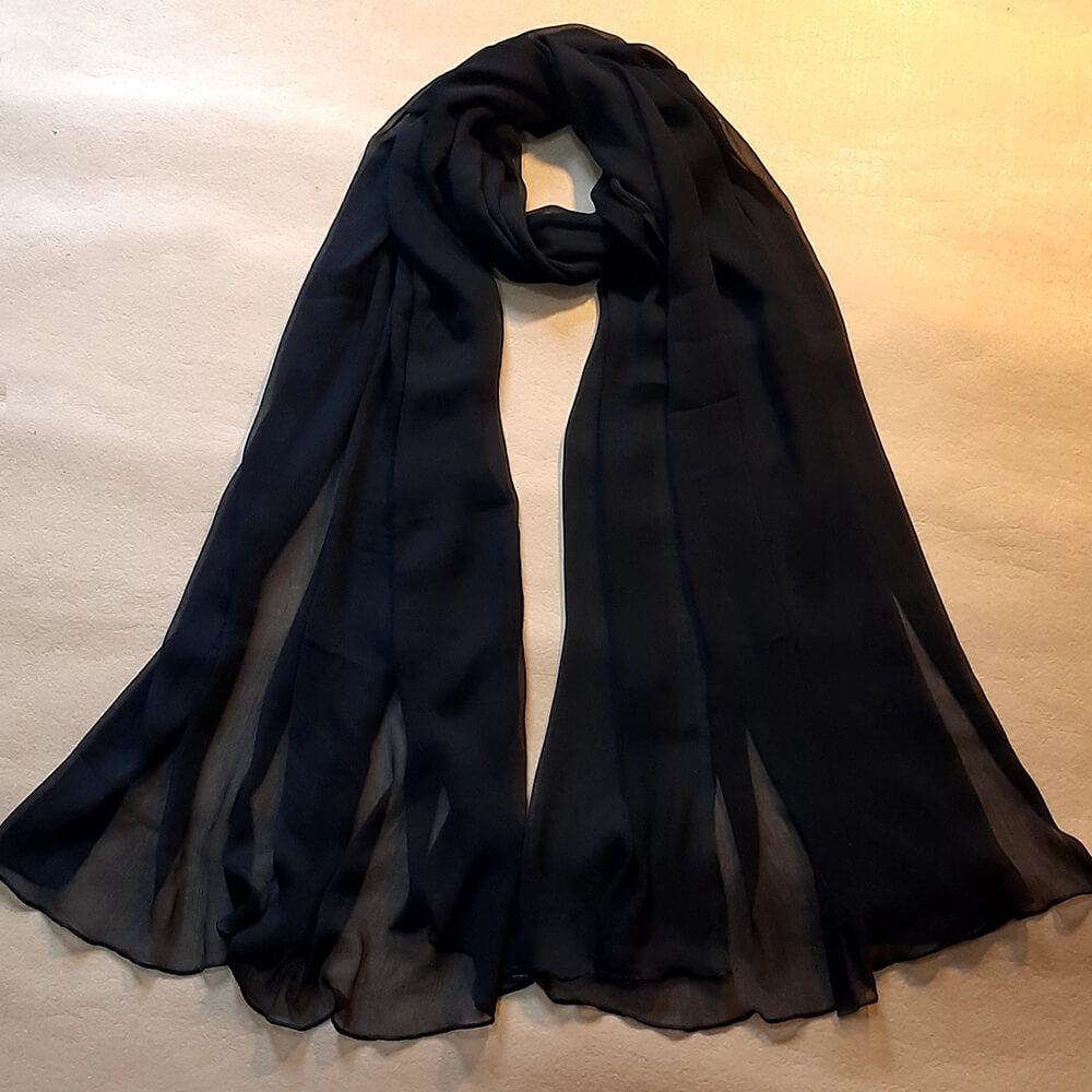 Plain Crinkle Chiffon Dupatta Black ValueKartPk