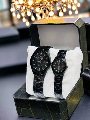 IIK Collection Couple Wrist Watch two tone with black gold | Quartz ValueKartPk