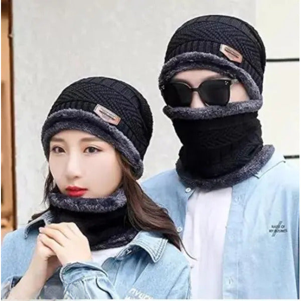 Head & Neck Cap Beanies Combo - woolen winter beanie cap with neck warmer muffler for men and women ValueKartPk