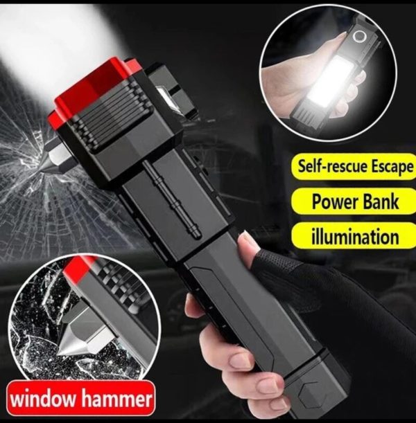 High-power Led Torch Light Rechargeable Flashlight And Multifunctional Tactical Hammer &amp; Power Bank To Charge the Phone With Box (random Color) ValueKartPk