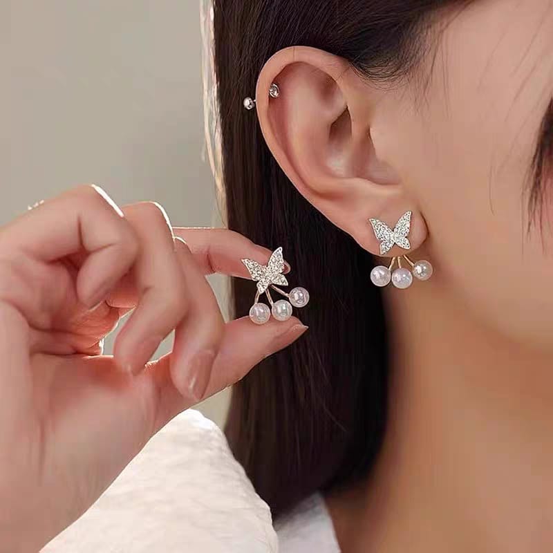 Butterfly Pearl Korean  Earrings For Girls ValueKartPk