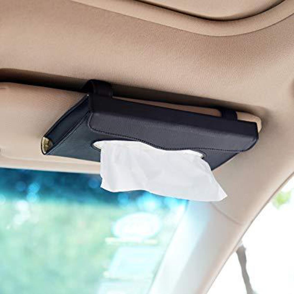 1PC Tissue Box PU Leather Car Sun Visor Hanging Holder Car Tissue Boxes Auto Interior Storage Decoration Accessories ValueKartPk