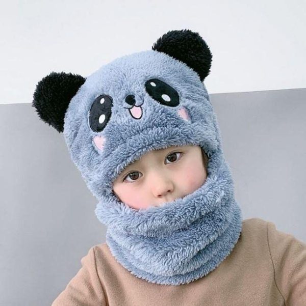 Beanie Wool Cap With Neck Warmer Attached.  KIDS WOOL CAP Cartoon Panda Baby  (random color) ValueKartPk